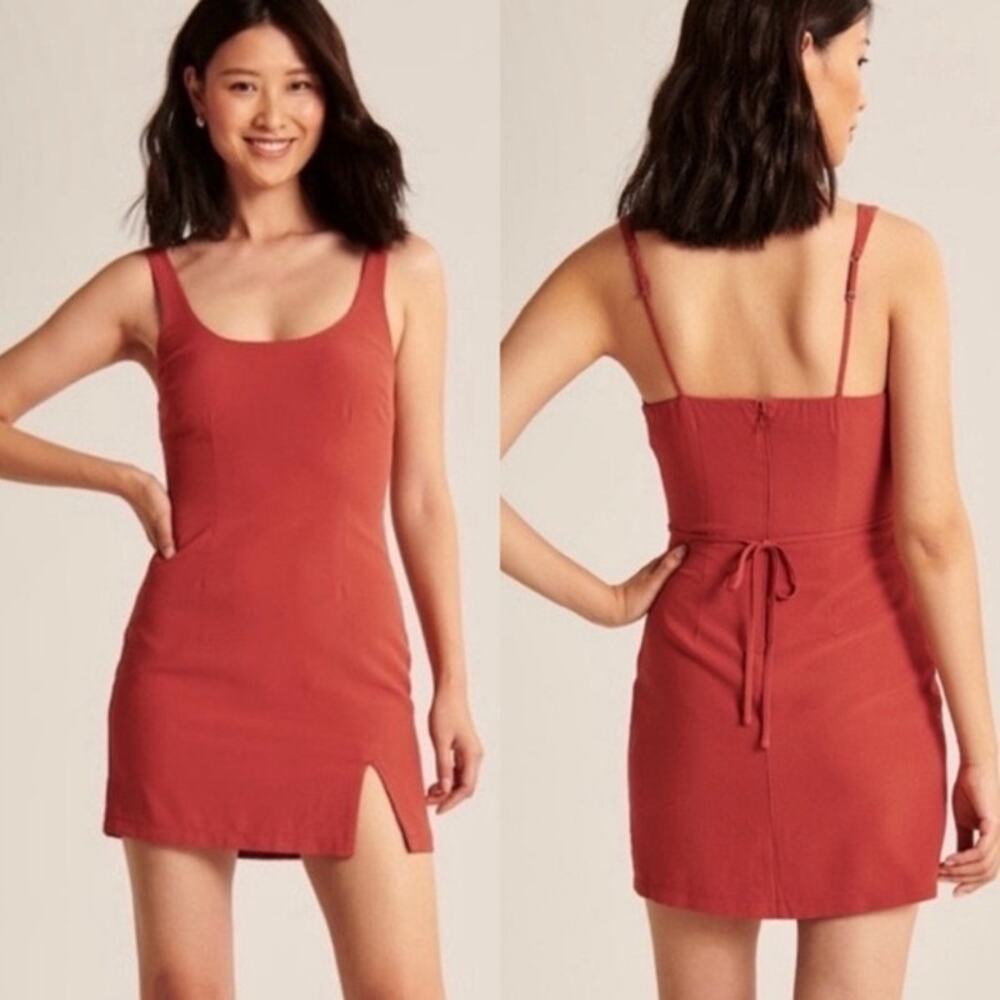 Abercrombie Dark Orange Mini Dress M Tall Long Sleeveless Belt